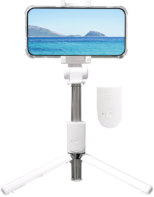 홈플래닛 2in1 경량 리모컨 블루투스 휴대폰 셀카봉 삼각대, 화이트, 1개, SHUTTER BLT21-02