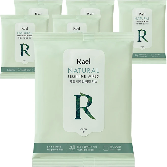 라엘 내추럴 청결티슈, 47g, 10매, 6개 - 쿠팡