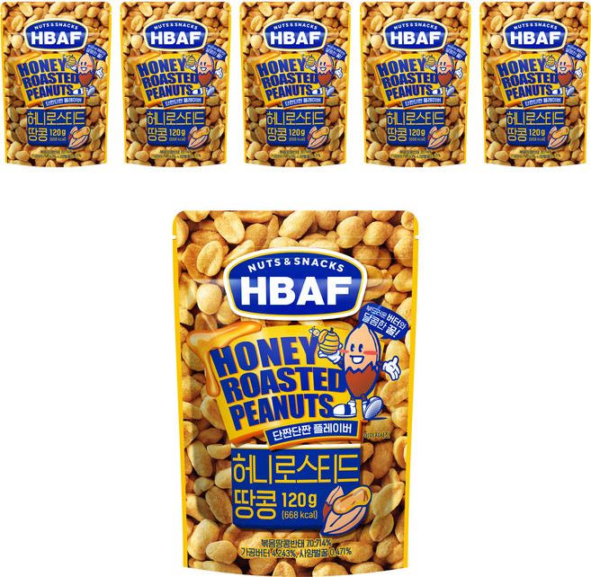 HBAF 넛츠 앤 스낵스 허니로스티드 땅콩, 120g, 6개