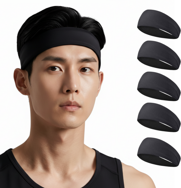 타이드코 흡수력 좋은 피트니스 런닝 헤어밴드, 블랙, 5개