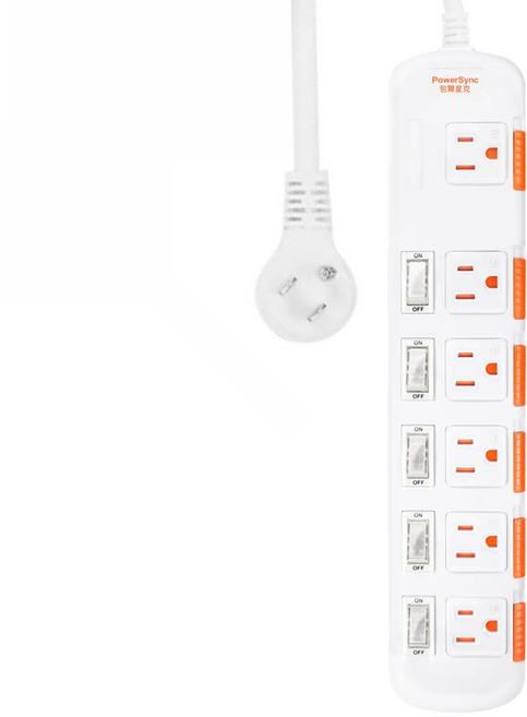 PowerSync 群加 6開6插安全防塵防雷擊延長線 TS6X9027, 2.7m, 白色, 1個