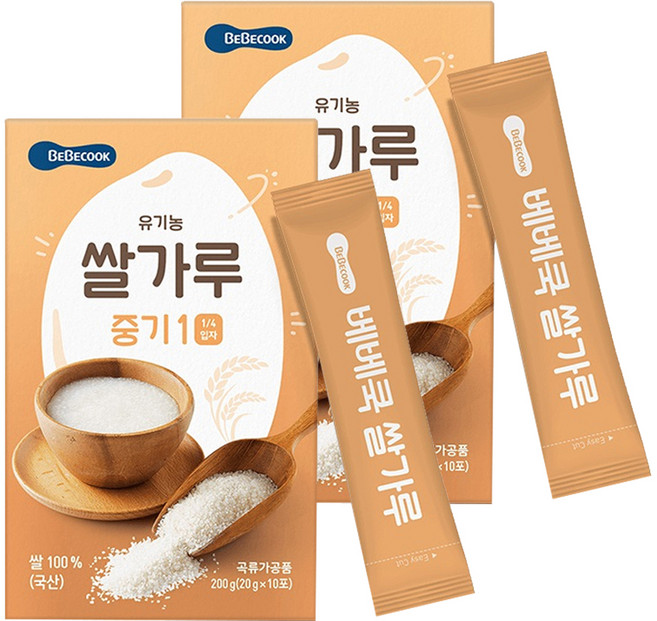 베베쿡 유기농 이유식 쌀가루 중기1, 200g, 2개