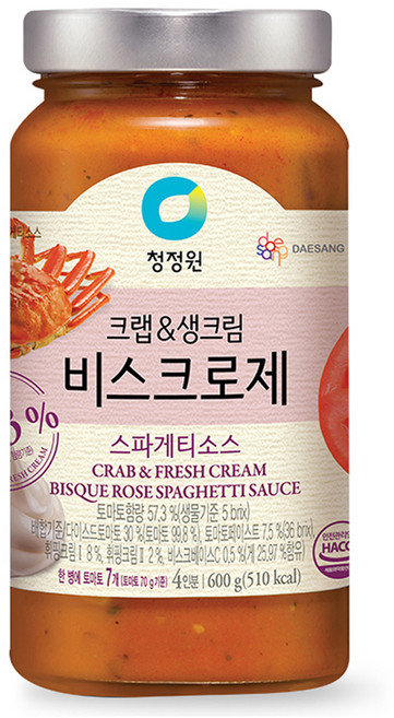 청정원 크랩&생크림 비스크로제 파스타소스, 600g, 1개