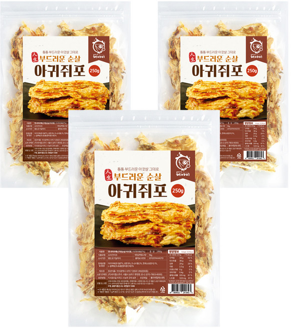 해야미 구운 순살 아귀쥐포채, 250g, 3개