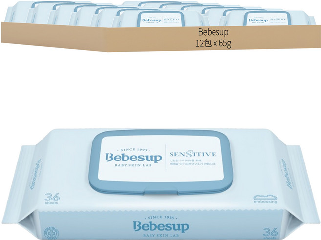 Bebesup 嬰兒用濕紙巾 敏感肌適用 輕巧包, 36張, 12包, 65g