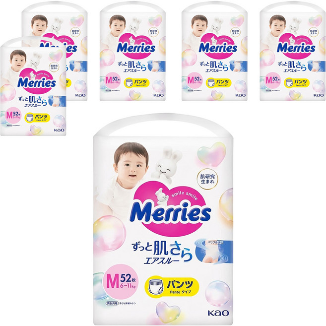 Merries 妙而舒 日本境內版 金緻柔點透氣褲型尿布 6~11kg, M, 312片