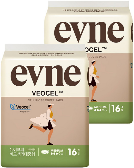 이브네 뉴 비오셀 생리대 날개형, 중형, 16개입, 2개