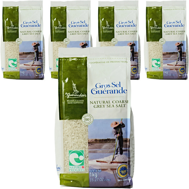 르게랑데 토판 대용량 폴리백 천일염 굵은 소금, 5개, 1kg