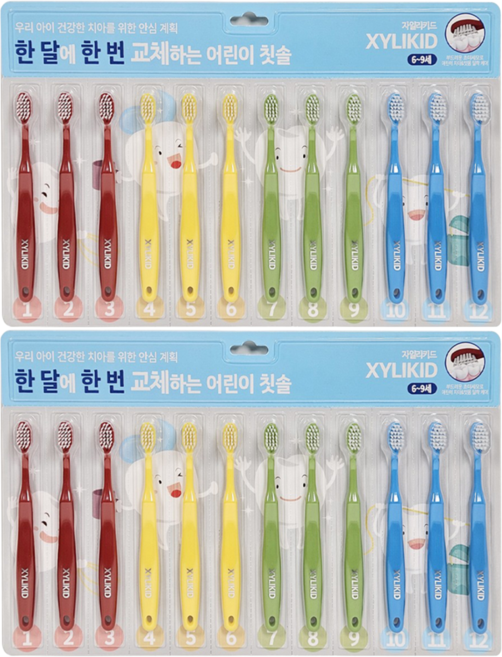 자일리키드 무궁화 아동용 한 달에 한 번 교체하는 칫솔, 혼합색상, 12개입, 2개