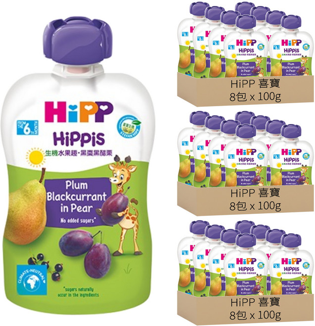 HiPP 喜寶 生機水果趣 黑棗黑醋栗, 100g, 24包