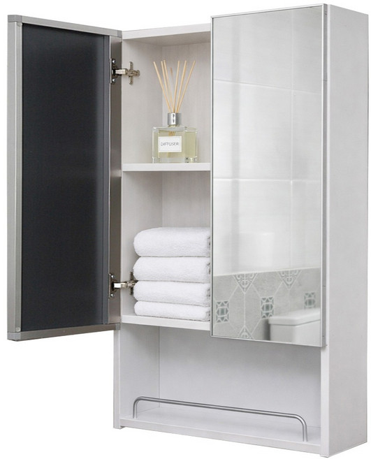 기프트캔 PS 오픈 누드거울 가이드 욕실 수납장, 화이트, 1개