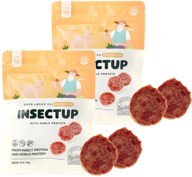 인섹트업 노블 프로틴 강아지 간식, 동애등에 + 캥거루 혼합맛, 70g, 2개