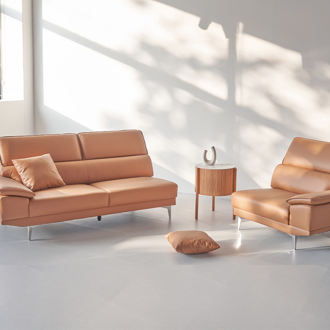 도모디자인 로안 무빙헤드 천연 소가죽 4인용 소파 + 쿠션 2p 방문설치, 카멜