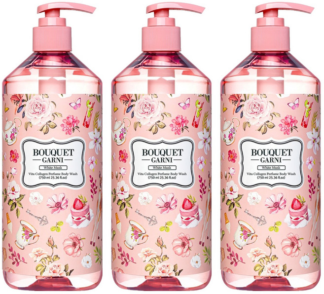 부케가르니 비타콜라겐 퍼퓸 바디워시 화이트머스크, 750ml, 3개
