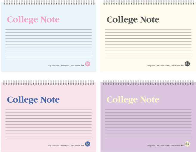 ibis PP橫式上翻筆記本4件組 B5尺寸 60張有線內頁 學生辦公皆適用, 1組, 淺藍色 + 紫色 + 黃色 + 粉色