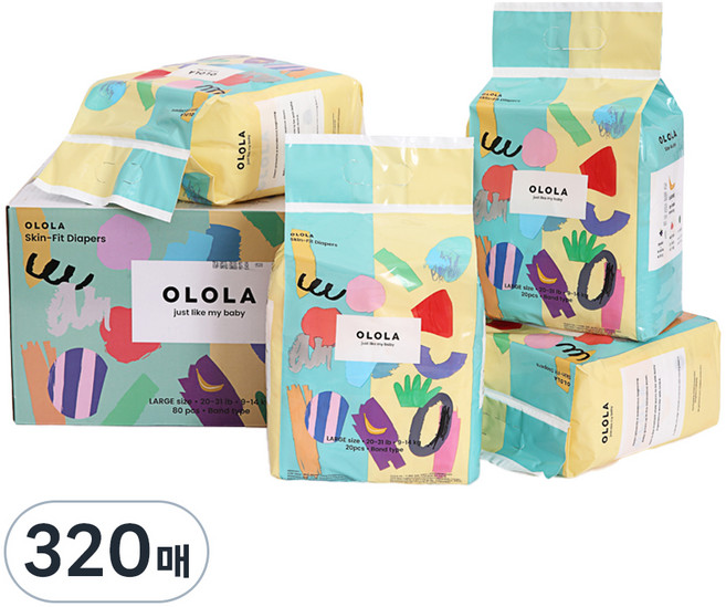 OLOLA 스킨핏 밴드형 기저귀, 대형(L), 320매