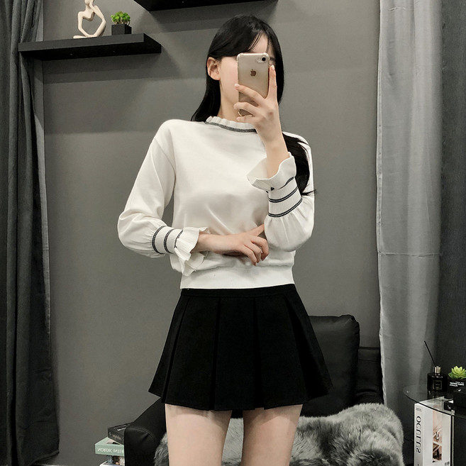 PEONIST 女款約會穿搭荷葉邊袖針織T恤
