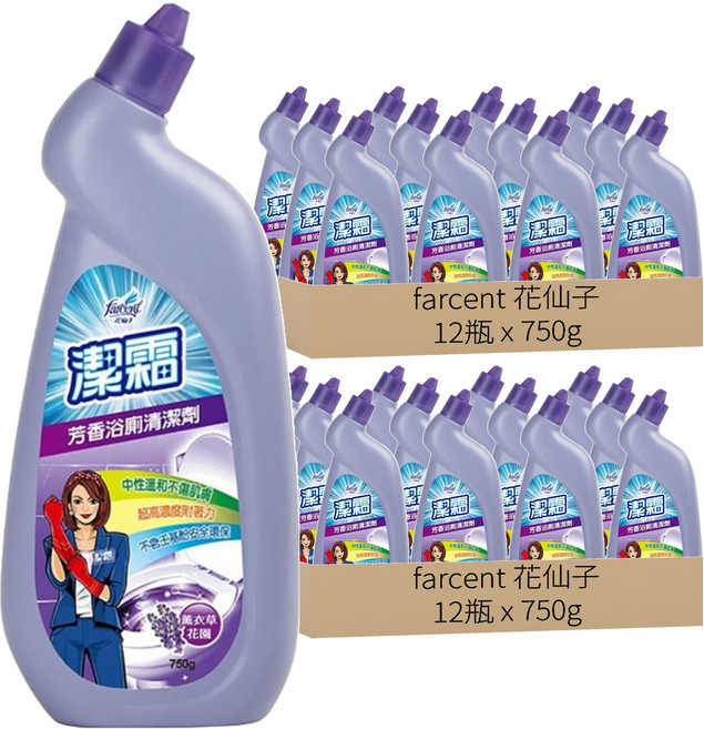 Farcent 花仙子 潔霜 芳香浴廁清潔劑 薰衣草花園, 750g, 24瓶