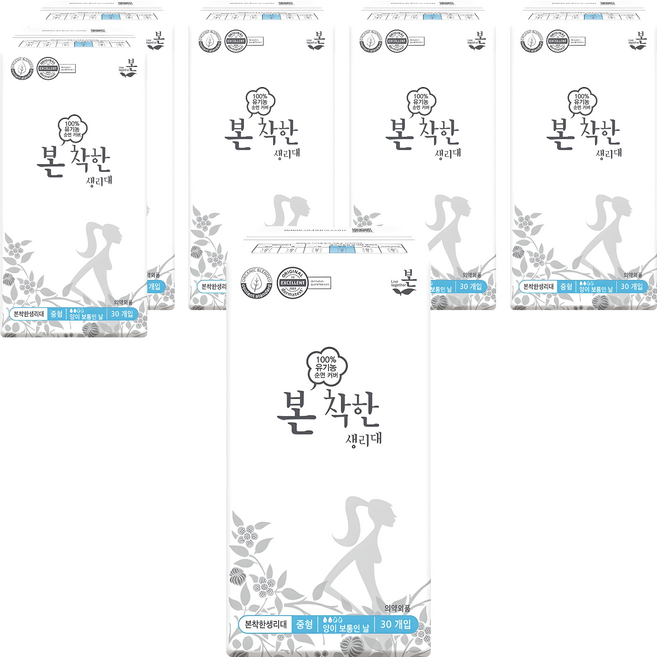 유기농본 착한 생리대 날개형, 중형, 30개입, 6개