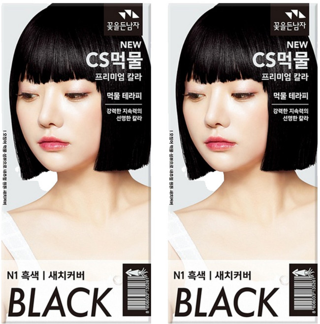 꽃을든남자 CS 먹물 헤어칼라 염모제, N1흑색, 2개