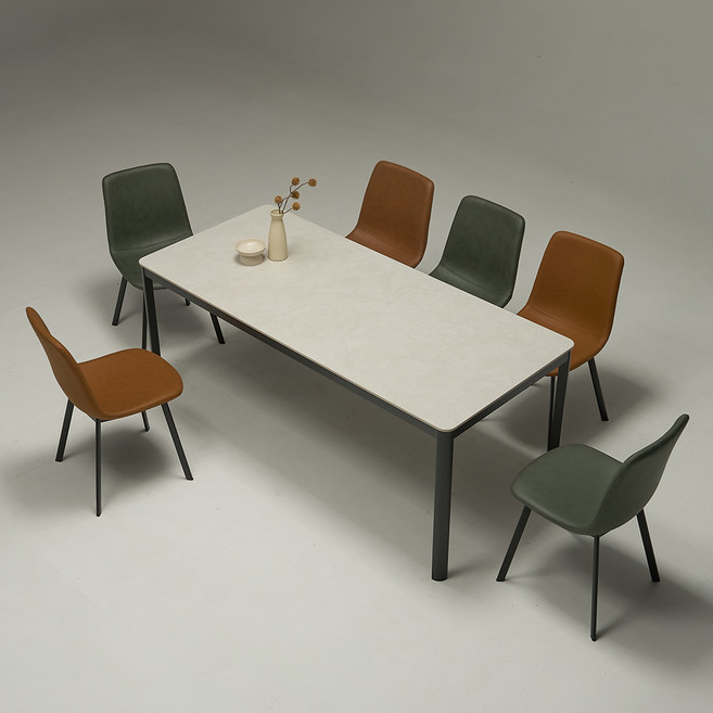 보니애가구 에븐 포세린 1800 세라믹 식탁세트 6인용 방문설치, 아티쿠스그레이 + 블랙 + 브라운 + 퍼니그린, 일반의자 6