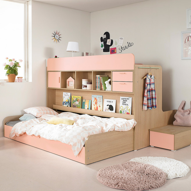 꿈꾸는요셉 엘리 벙커책상침대프레임 A 방문설치, 핑크