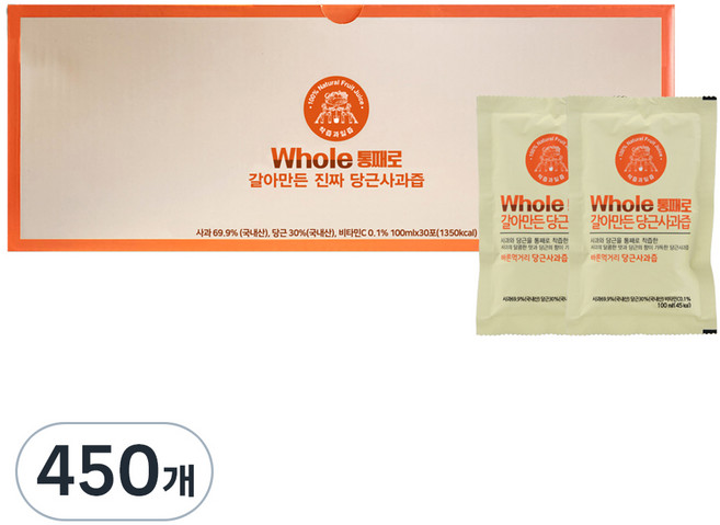 통째로 갈아만든 진짜 당근사과즙, 100ml, 450개