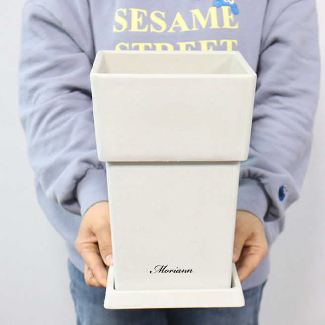 모리앤 라인스먼 플라스틱 화분 + 받침 세트 사각, 베이지, 1개