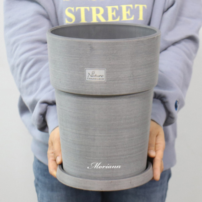 MORIANN Linesman 圓形塑膠花盆含底盤組 2025, 1組, 灰色