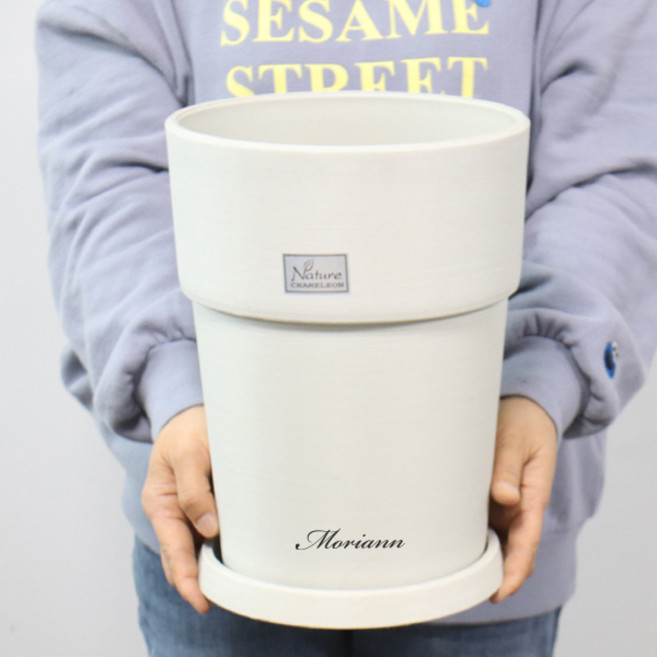 모리앤 라인스먼 플라스틱 화분 + 받침 세트 2025, 베이지, 1개