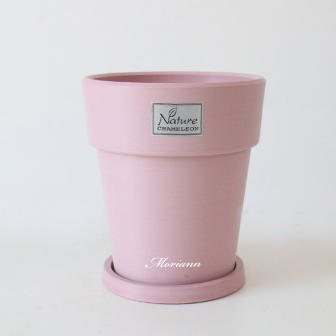 모리앤 라인스먼 플라스틱 화분 + 받침 세트 원형 2025, 핑크, 1개