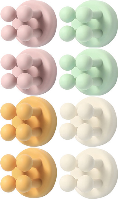 접착식 다용도 실리콘 칫솔걸이 4종 세트, 핑크+민트+옐로우+화이트, 2세트