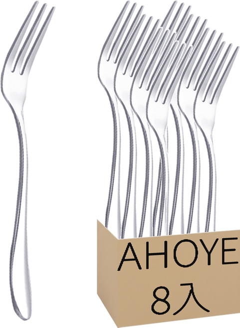 經典不鏽鋼三齒點心叉子8入組, 1組