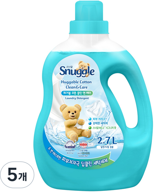 스너글 허거블 코튼 클린 앤 케어 액체 세탁세제 본품, 5개, 2.7L