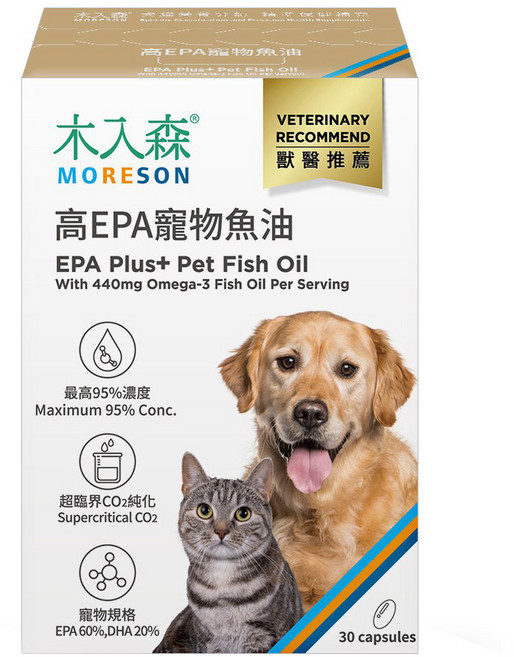 MORESON 木入森 犬貓用 高EPA寵物魚油, 腎臟/心臟/肝臟, 30顆, 1盒