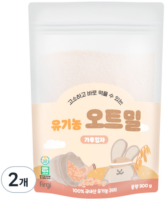 퍼기 유아용 이유식용 유기농 세척 오트밀 가루입자, 300g, 2개