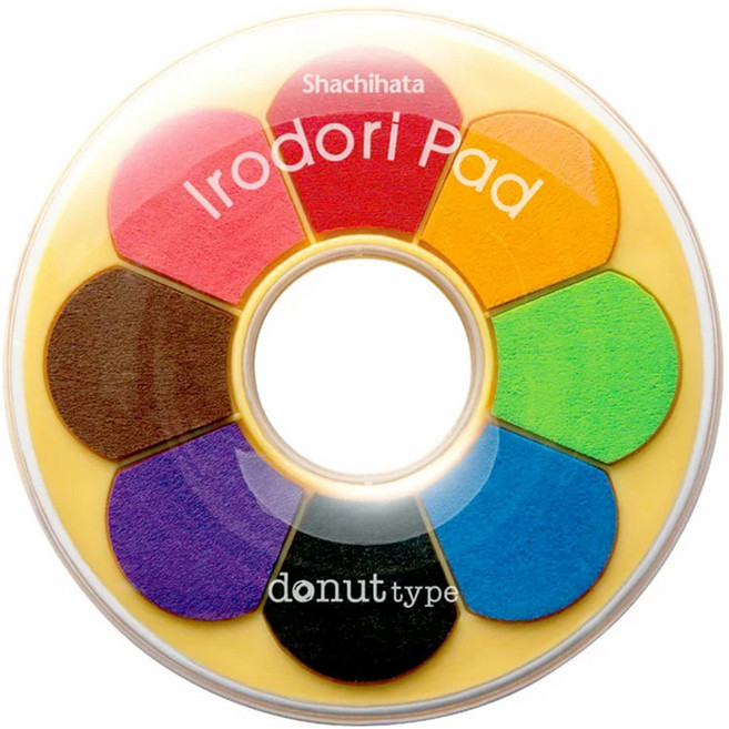 Shachihata 寫吉達 甜甜圈8色印台 Irodori Pad 油墨顏料, 粉紅色 + 紅色 + 橙色 + 淺綠色 + 鈷藍 + 黑色 + 紫色 + 棕色, 1個