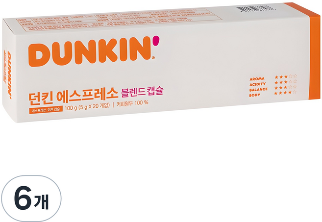 던킨도너츠 에스프레소 블렌드 캡슐커피, 5g, 20개입, 6개