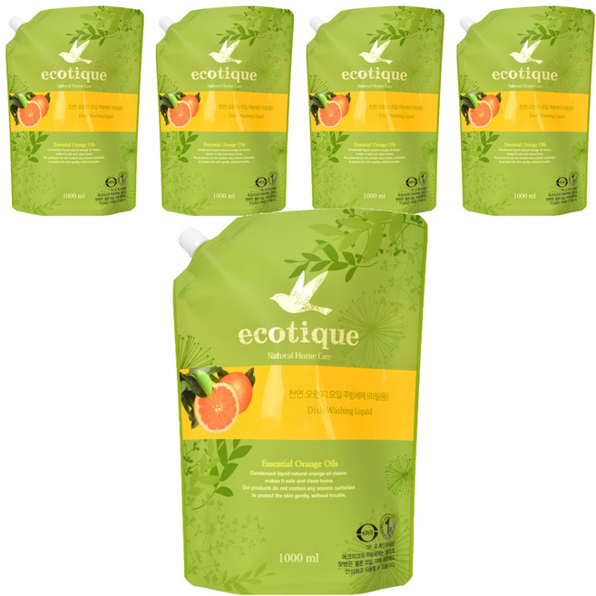 에코띠끄 오렌지오일 주방세제 리필, 1L, 5개