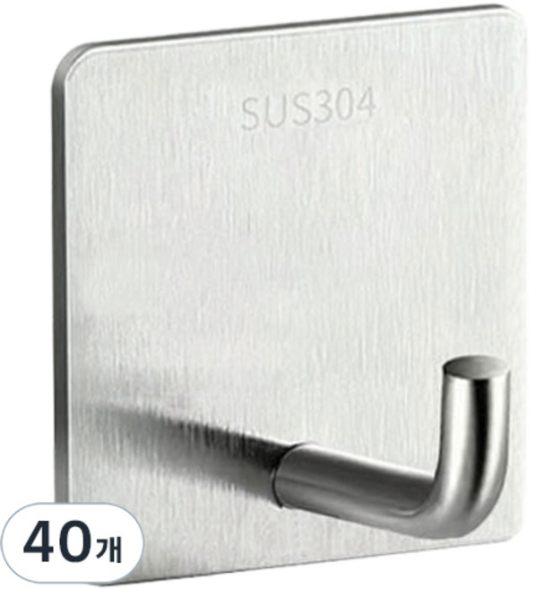 TheLiving 다용도 304 스테인레스 접착식 고리형 사각 후크, 스틸, 40개