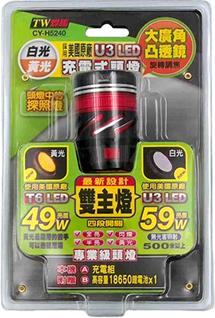TWHAMMER 焊馬 U3 LED頭燈 CY-H5240, 白光黃光, 1個