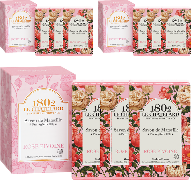 르샤트라1802 마르세이유 세수비누 로즈피오니, 100g, 9개입