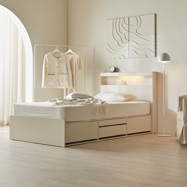 웰퍼니쳐 헤일로 LED 호텔식 수납침대 방문설치, 라이트그레이