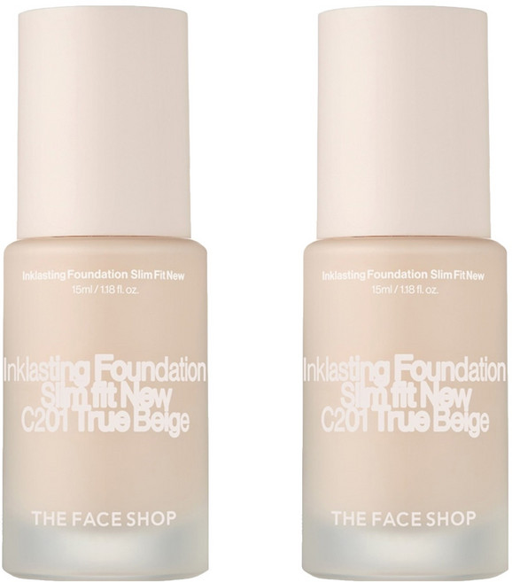 THE FACE SHOP 菲詩小舖 貼妝持久粉底液 Slim Fit New 15ml, C201 True Beige, 2瓶