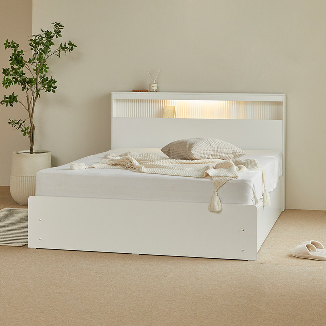 웰퍼니쳐 헤일로 LED 호텔식 수납침대 프레임 단품 방문설치, 화이트