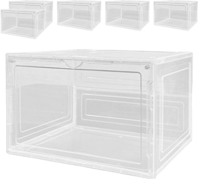 AOTTO 創意傢俱 磁吸加厚收納側開鞋盒 33.8 x 27 x 21cm 6個, 透明