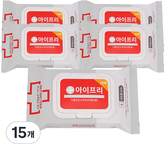 아이프리 더클린손소독티슈 캡형, 20매, 15개