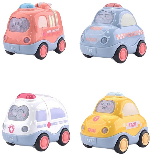 Jane&Nini Toy 趣味卡通小汽車 聲光益智迴力車套裝兒童玩具車, 城市卡通車, 1組