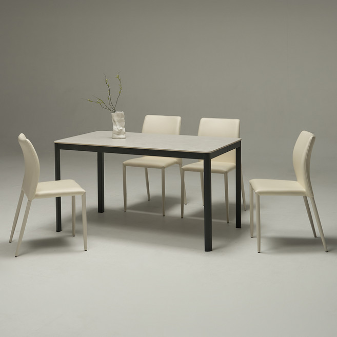 보니애가구 하트 포세린 세라믹 1300 식탁의자세트 4인용 방문설치, 아티쿠스그레이 + 블랙 + 선셋베이지, 일반의자 4