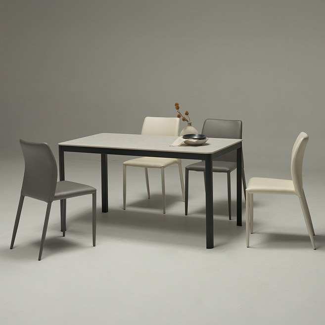 보니애가구 하트 포세린 세라믹 1300 식탁 + 의자 4P 세트 방문설치, 아티쿠스그레이+블랙(식탁), 선셋베이지,머드그레이(의자), 일반의자 4